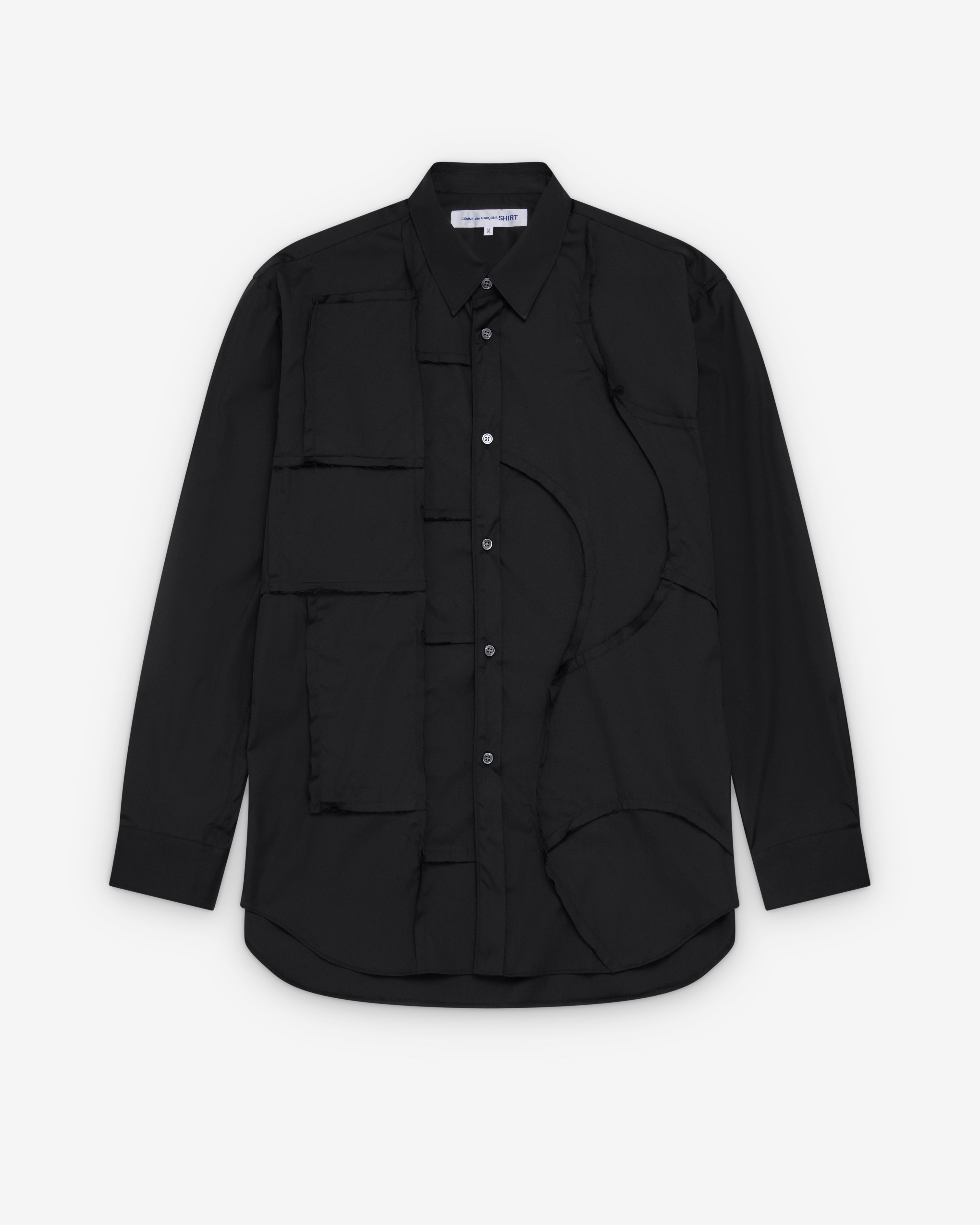 CDG Shirt: Men's Geometric Cut-out Shirt (Black) | Dover Street