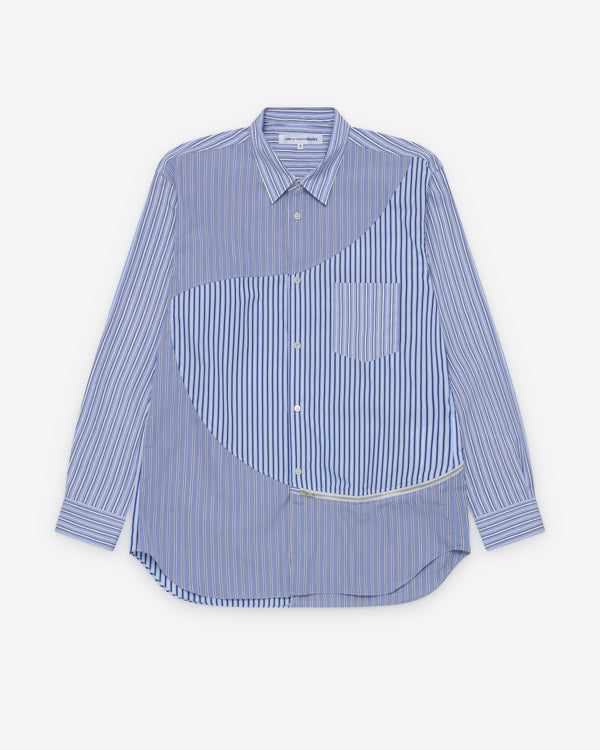 CDG Shirt - Men's Panelled Stripe Shirt - (Blue Stripe)