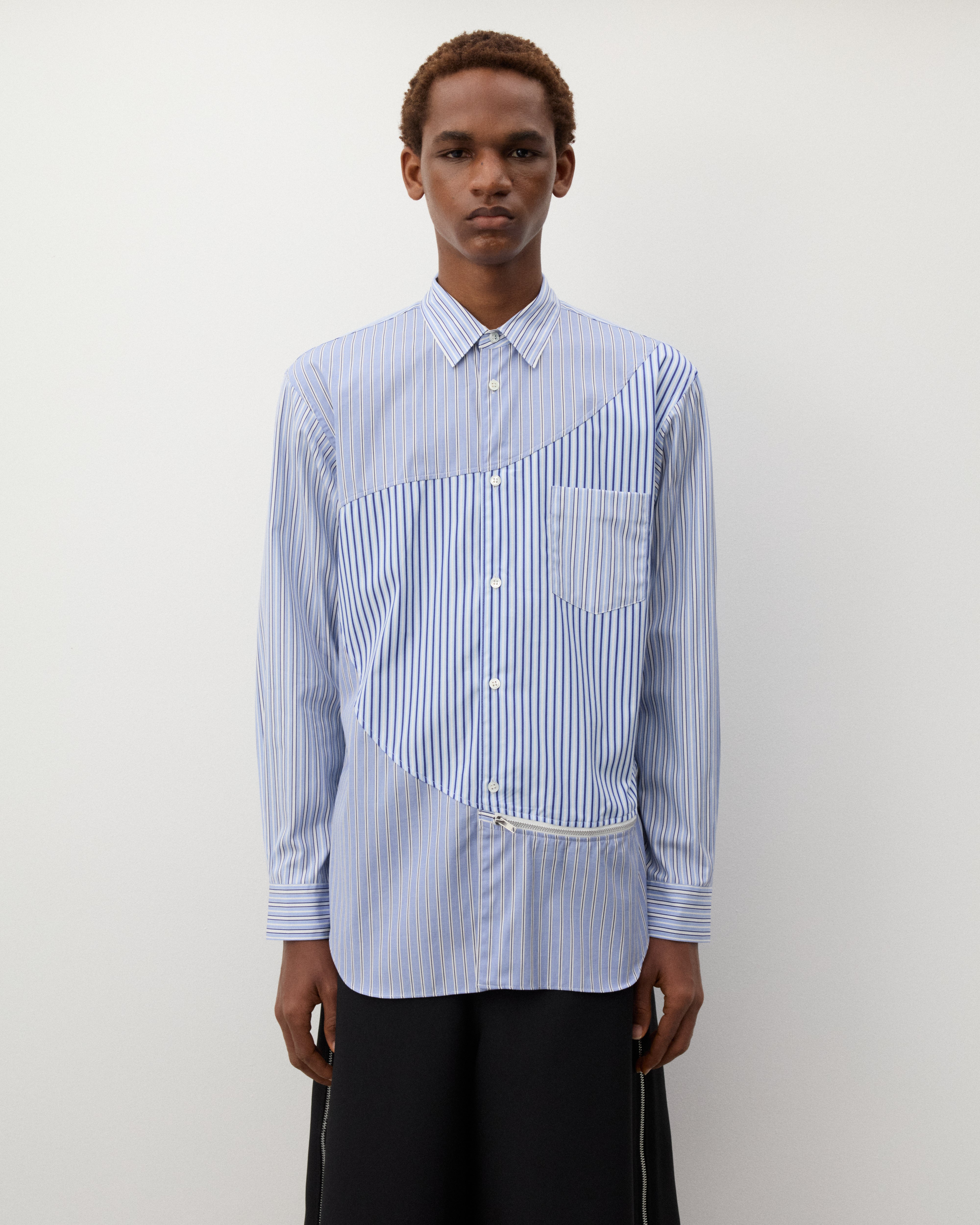 CDG Shirt: Men's Panelled Stripe Shirt (Blue Stripe) | Dover