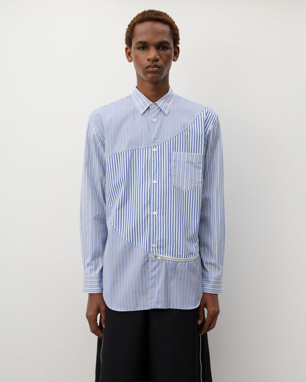 CDG Shirt - Men's Panelled Stripe Shirt - (Blue Stripe)