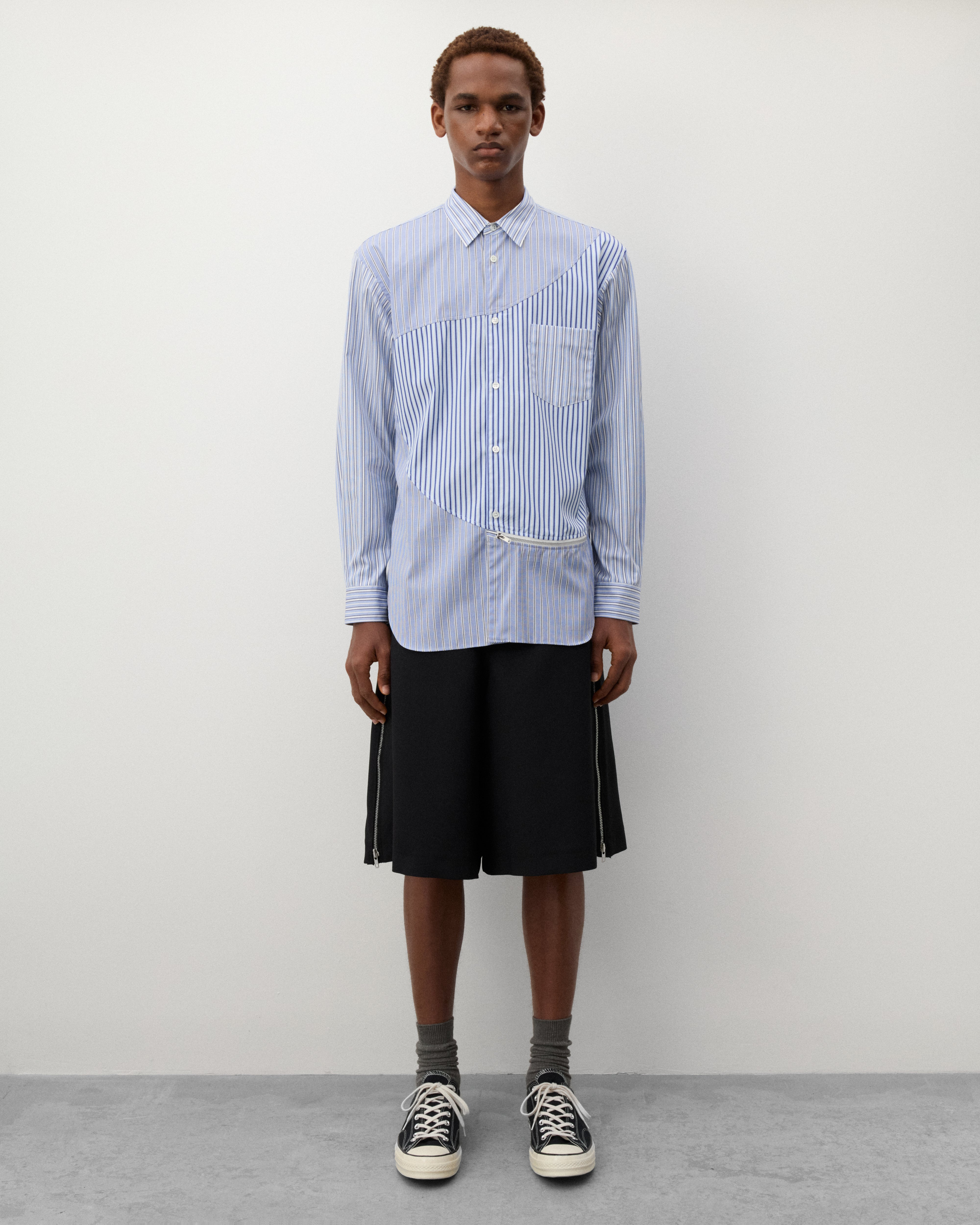 CDG Shirt: Men's Panelled Stripe Shirt (Blue Stripe) | Dover
