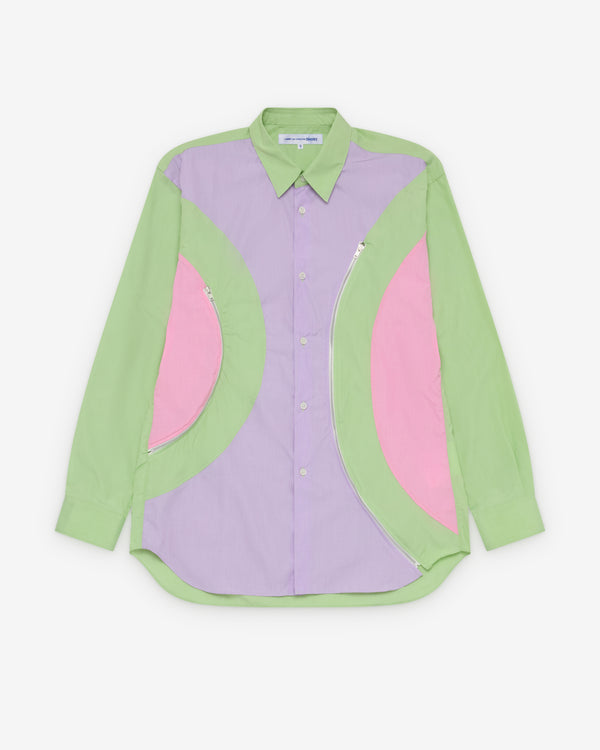CDG Shirt - Men's Zip Panelled Shirt - (Green/Purple/Pink)