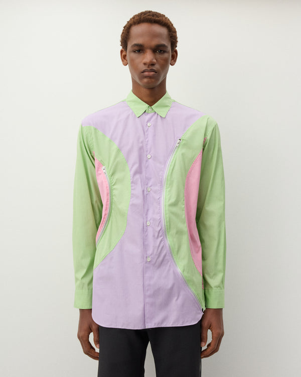 CDG Shirt - Men's Zip Panelled Shirt - (Green/Purple/Pink)