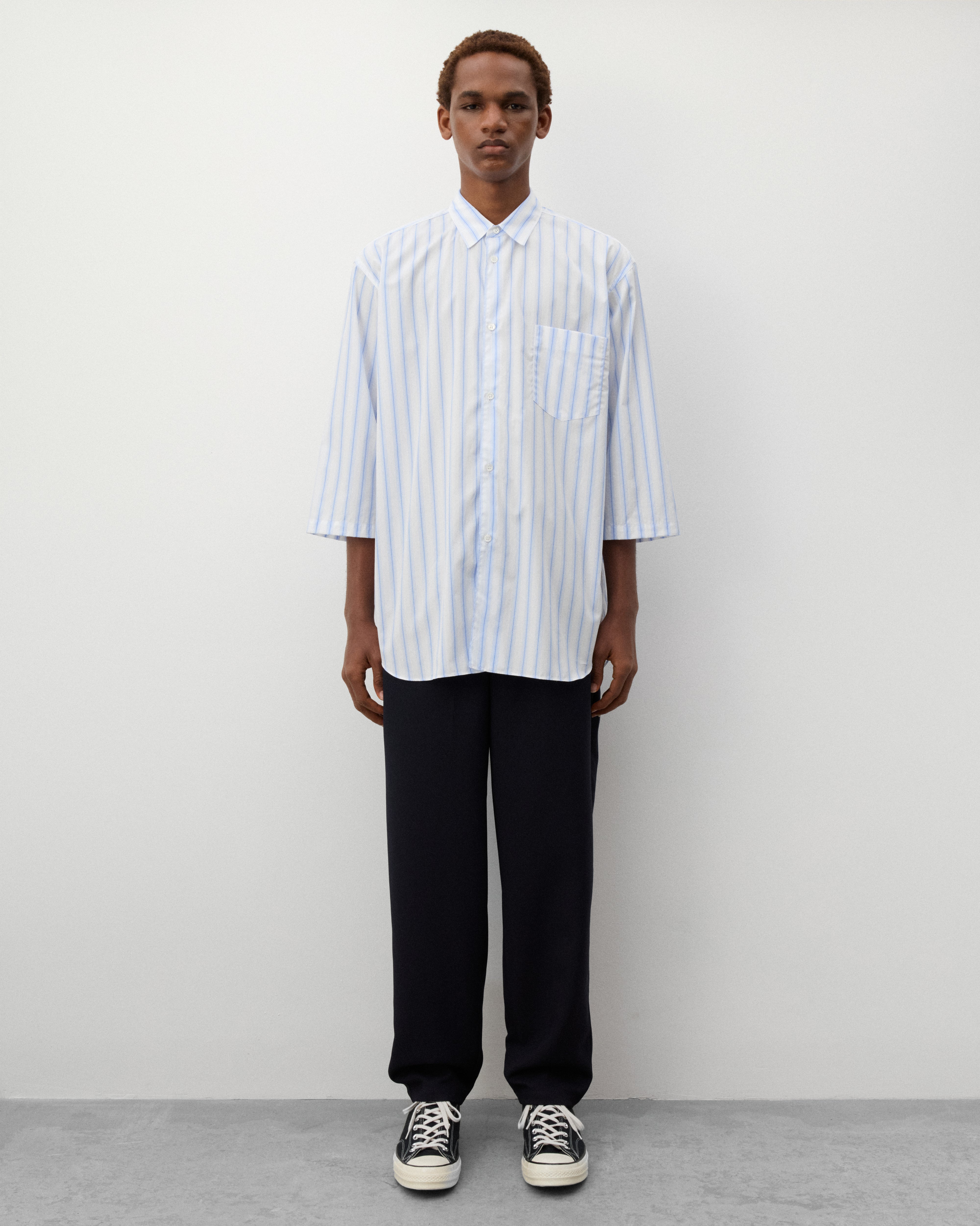 CDG Shirt: Men's Short Sleeve Striped Shirt (Blue Stripe) | Dover