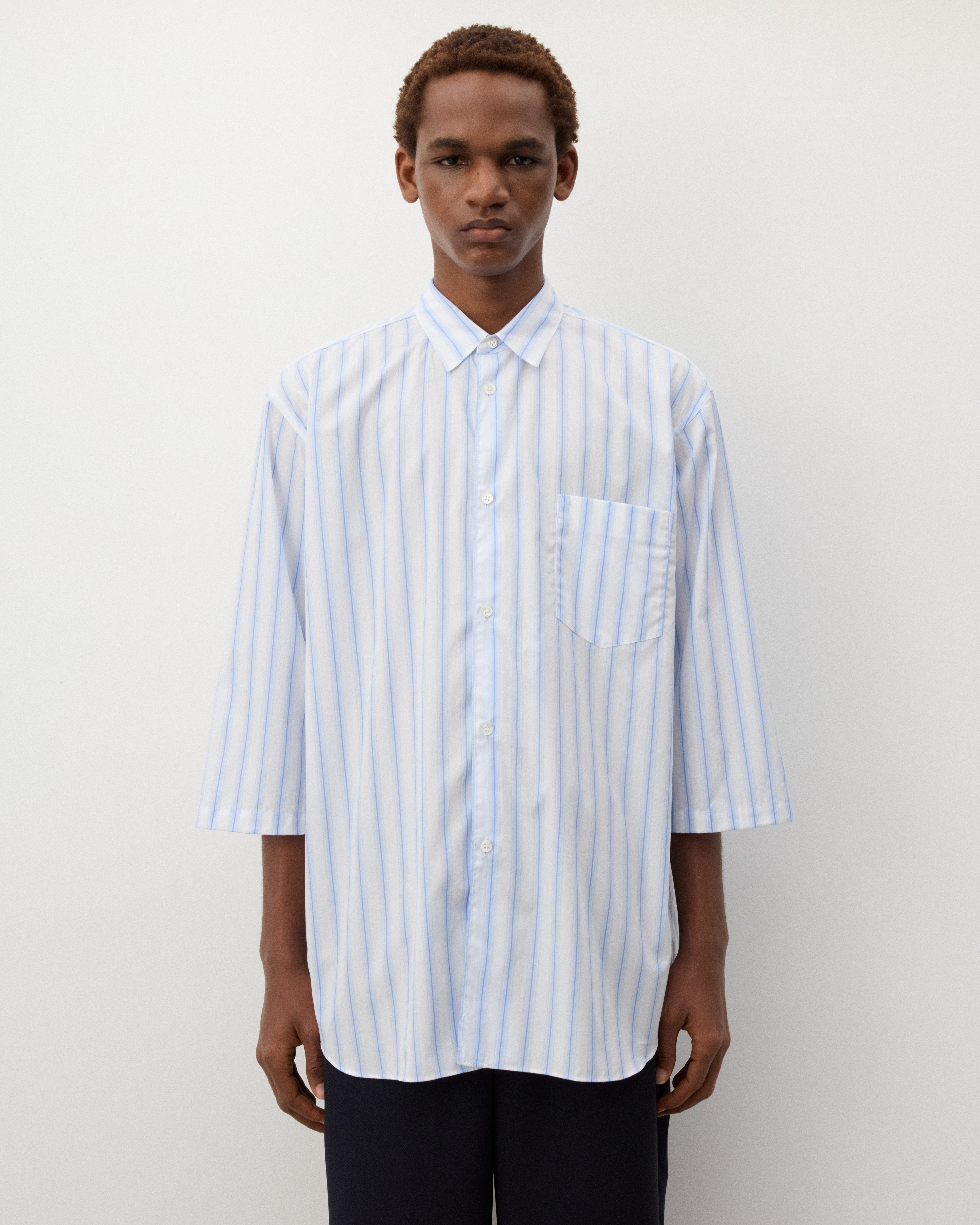 CDG Shirt: Men's Short Sleeve Striped Shirt (Blue Stripe) | Dover