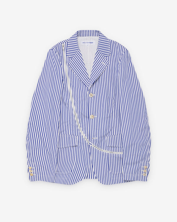 CDG Shirt - Men's Striped Zip Blazer - (White/Navy)