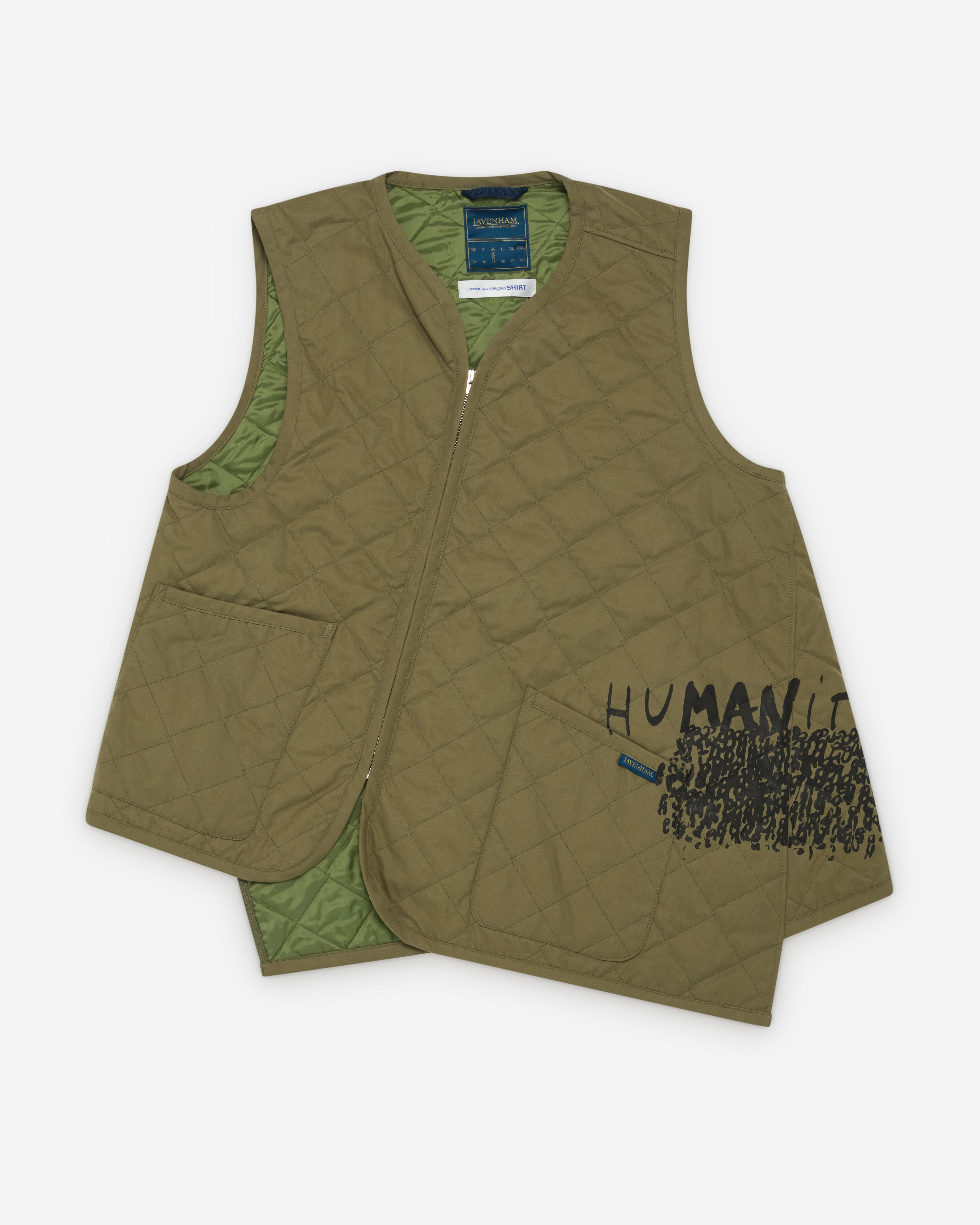 CDG Shirt: Men's Lavenham Bias Quilted Vest (Olive) | Dover Street
