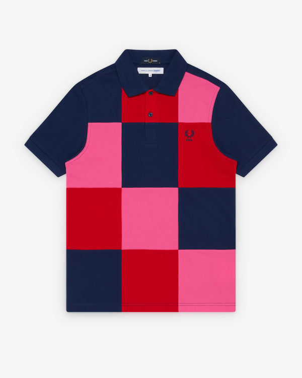CDG Shirt - Men's Fred Perry Short Sleeve Polo - (Navy/Red/Pink)