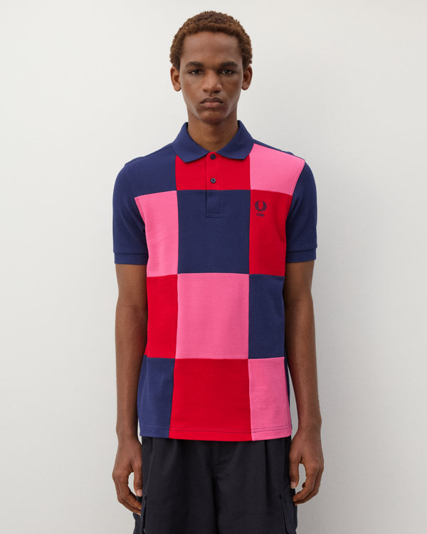 CDG Shirt - Men's Fred Perry Short Sleeve Polo - (Navy/Red/Pink)