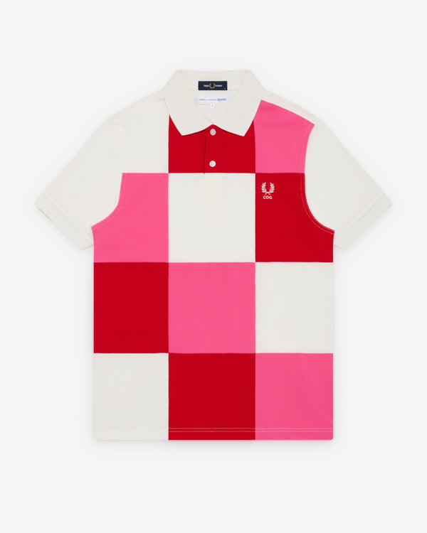 CDG Shirt - Men's Fred Perry Short Sleeve Polo - (White/Pink/Red)