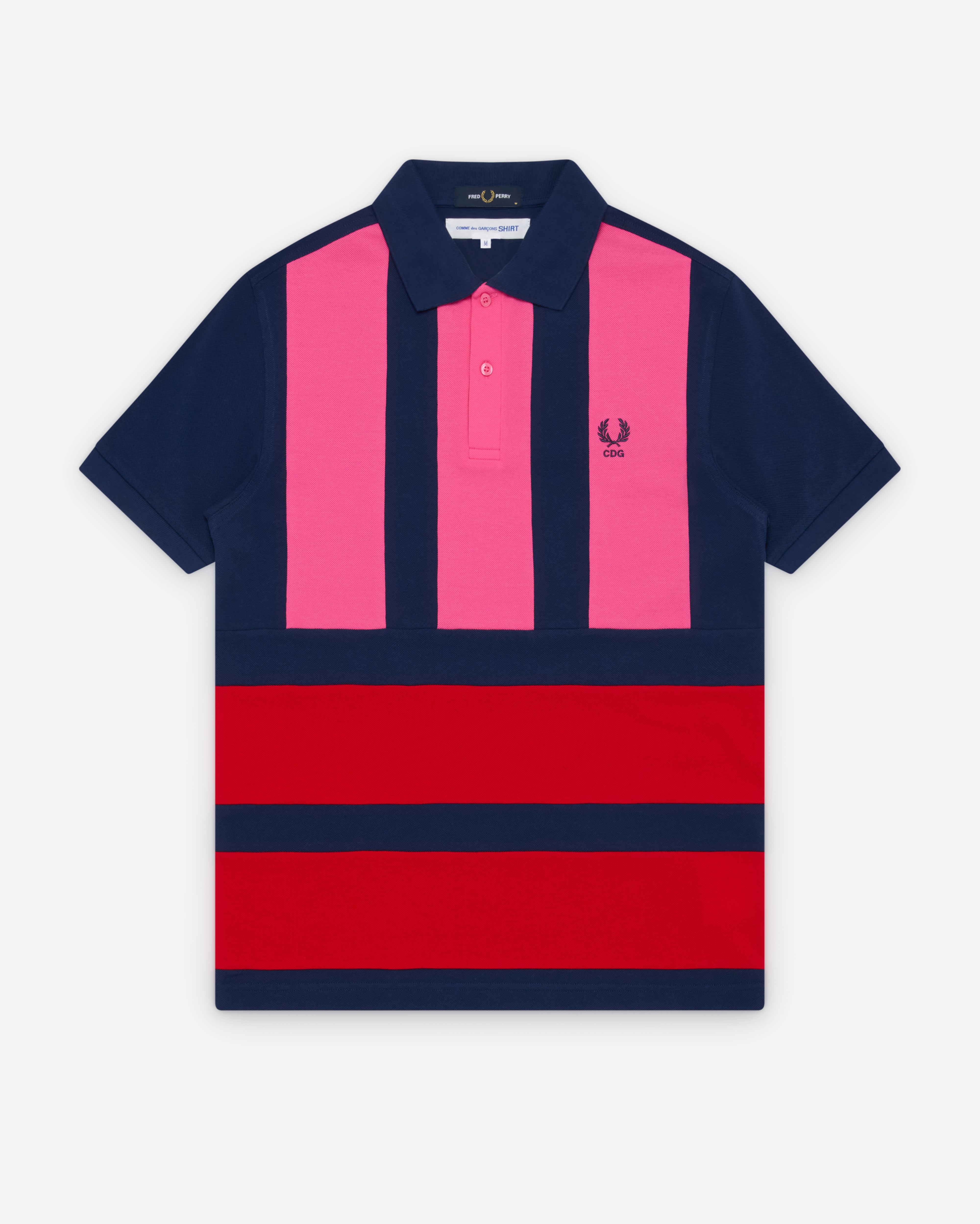 CDG Shirt: Men's Fred Perry Short Sleeve Polo (Navy/Pink/Red