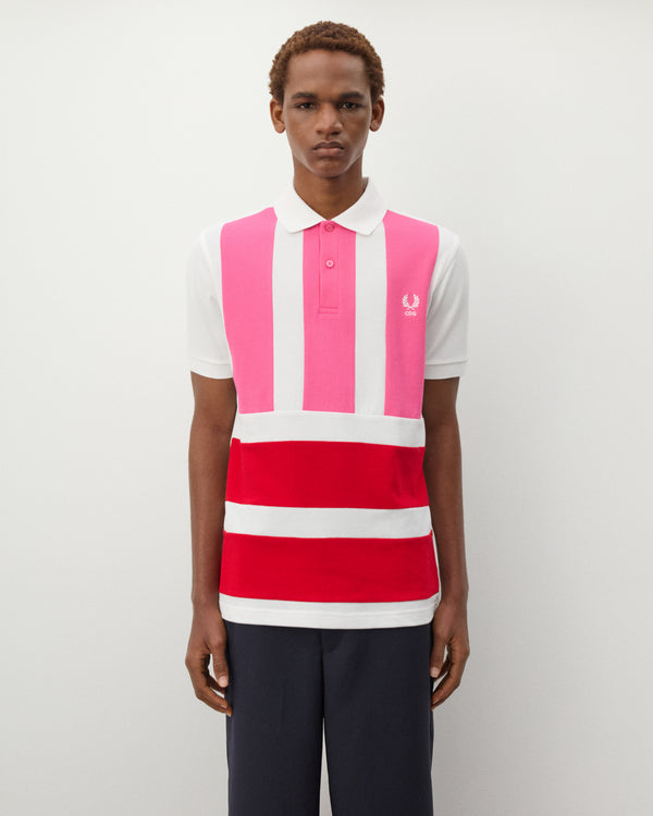 CDG Shirt - Men's Fred Perry Short Sleeve Polo - (White/Pink/Red)