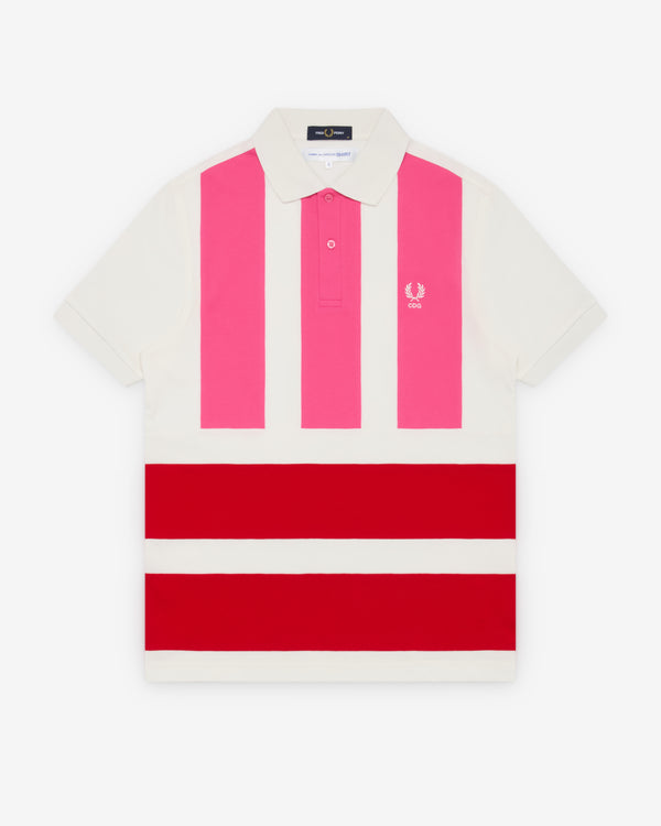 CDG Shirt - Men's Fred Perry Short Sleeve Polo - (White/Pink/Red)
