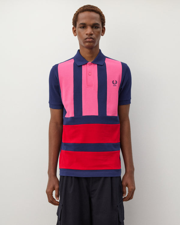 CDG Shirt - Men's Fred Perry Short Sleeve Polo - (Navy/Pink/Red)