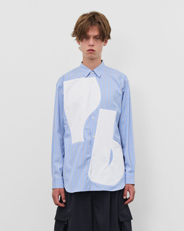 CDG Shirt - Men's Graphic Panel Shirt - (Blue Stripe/White)