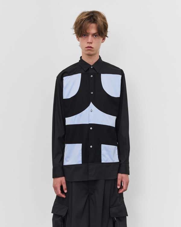 CDG Shirt - Men's Wool Panel Graphic Shirt - (Black)