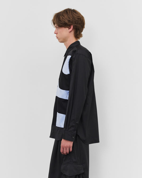 CDG Shirt - Men's Wool Panel Graphic Shirt - (Black)