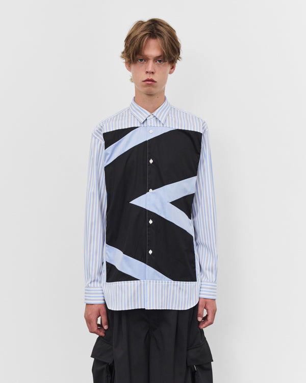 CDG Shirt - Men's Graphic Patchwork Shirt - (Blue/White Stripe)