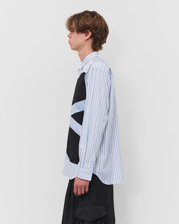 CDG Shirt - Men's Graphic Patchwork Shirt - (Blue/White Stripe)