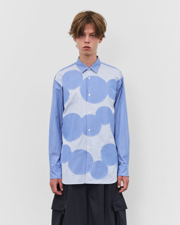 CDG Shirt - Men's Circle Pattern Stripe Shirt - (Blue Stripe)