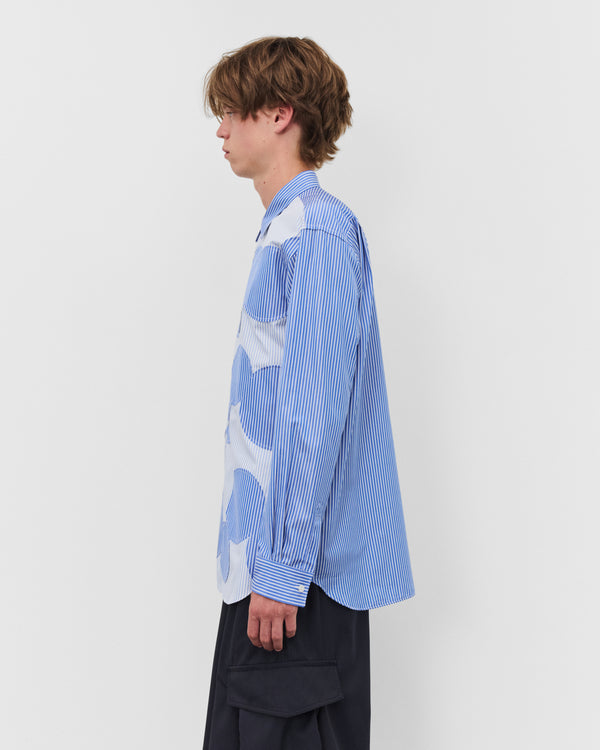 CDG Shirt - Men's Circle Pattern Stripe Shirt - (Blue Stripe)