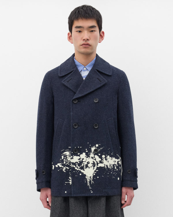 CDG Shirt - Men's Double Breasted Paint Splatter Coat - (Navy)