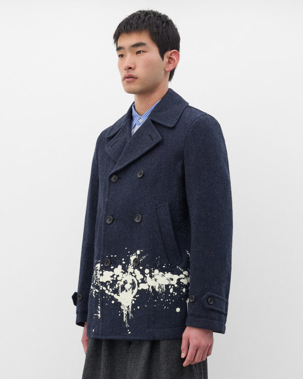 CDG Shirt - Men's Double Breasted Paint Splatter Coat - (Navy)