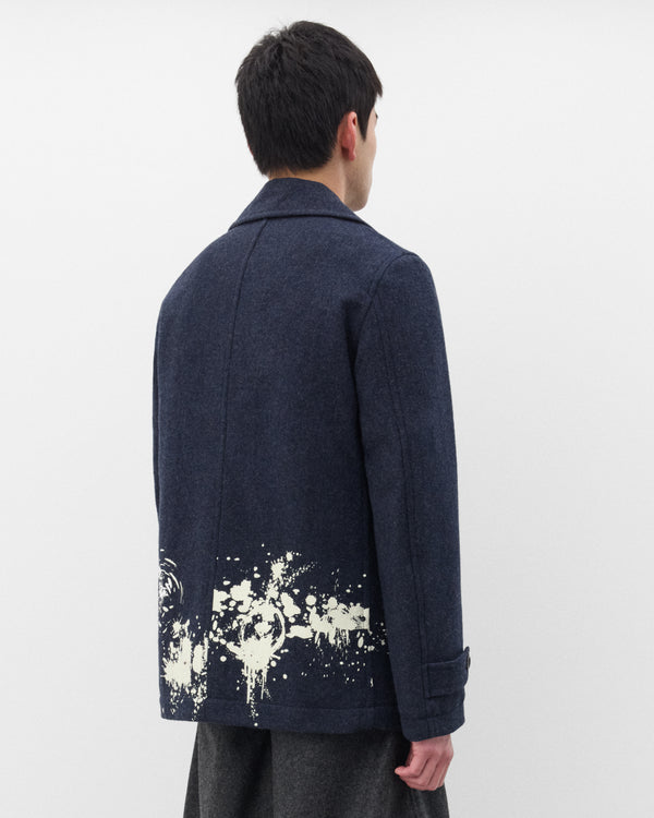 CDG Shirt - Men's Double Breasted Paint Splatter Coat - (Navy)