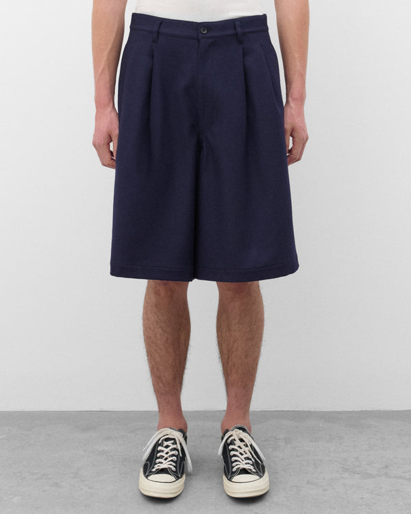 CDG Shirt - Men's Wool Pleated Shorts - (Navy)