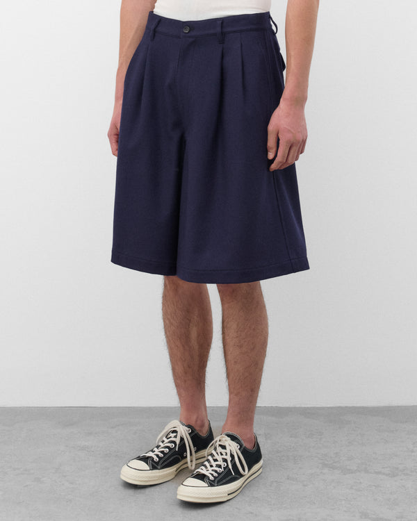 CDG Shirt - Men's Wool Pleated Shorts - (Navy)