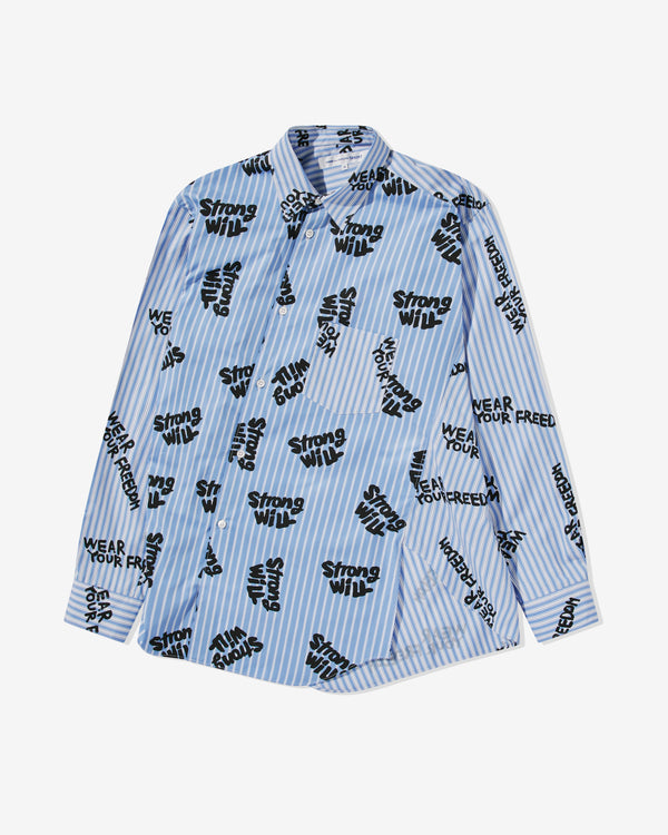 CDG Shirt - Men's Freedom Print Bias Shirt - (Blue Stripe)