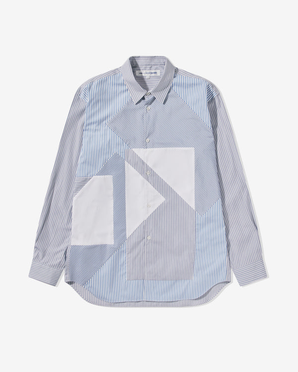 CDG Shirt - Men's Geometric Panel Shirt - (Blue/Stripe)