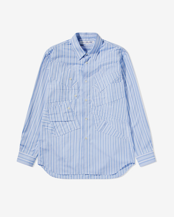 CDG Shirt - Men's Stitched Fabric Shirt - (Blue Stripe)