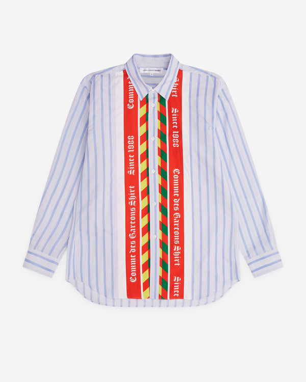 CDG Shirt - Men’s Striped Football Scarf Placket Shirt - (Blue)