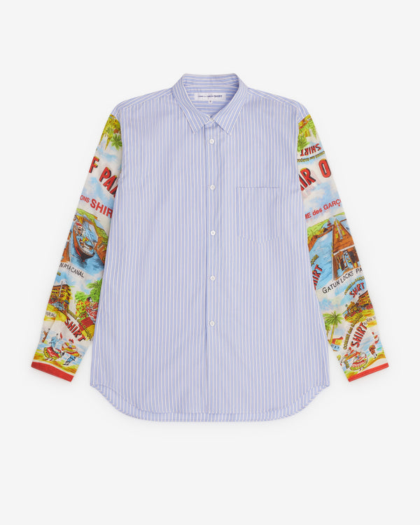 CDG Shirt - Men’s Striped Holiday Sleeve Shirt - (Blue)