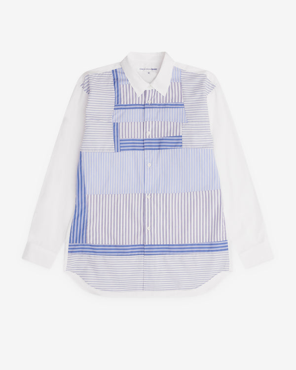 CDG Shirt - Men’s Stripe Patchwork Shirt - (Blue/White)