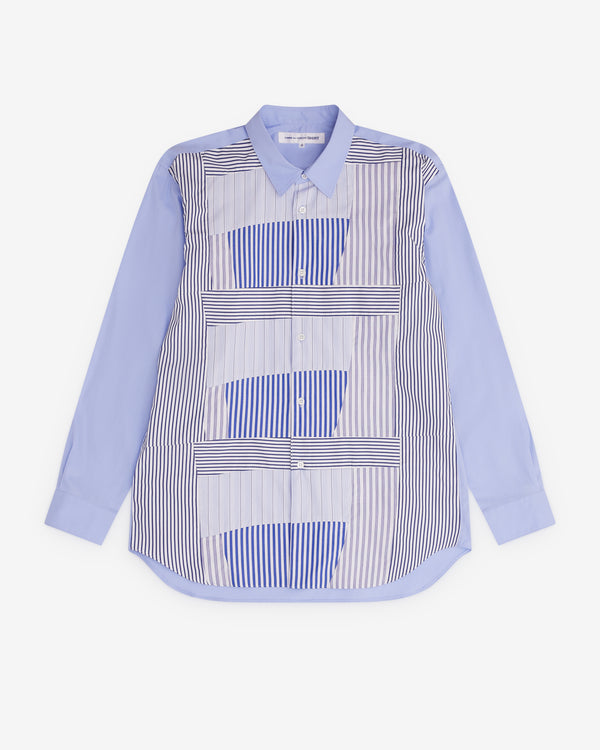 CDG Shirt - Men’s Stripe Patchwork Shirt - (Blue)