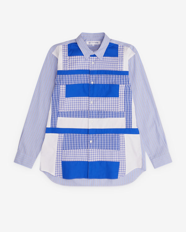 CDG Shirt - Men’s Gingham Patchwork Panelled Shirt - (Blue)