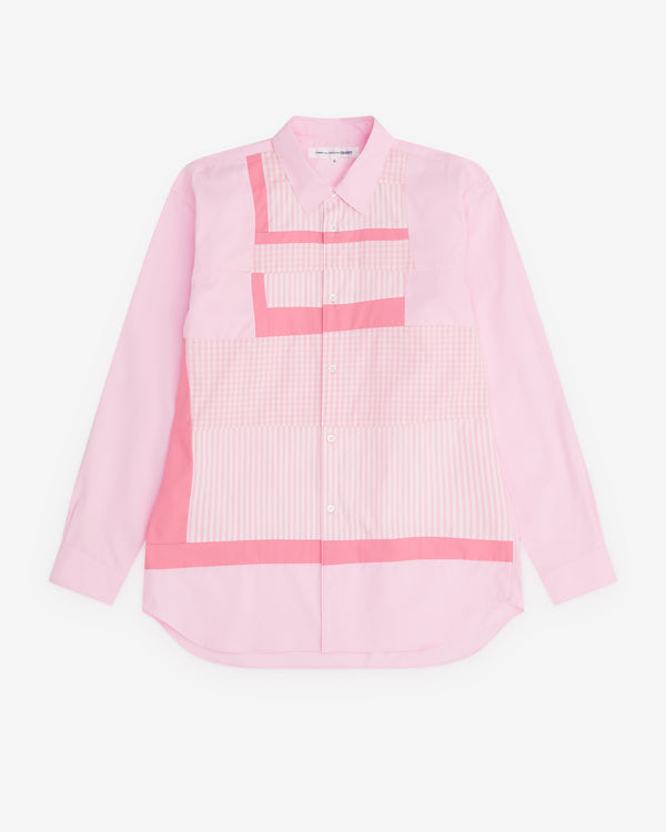 CDG Shirt - Men’s Gingham Patchwork Panelled Shirt - (Pink)