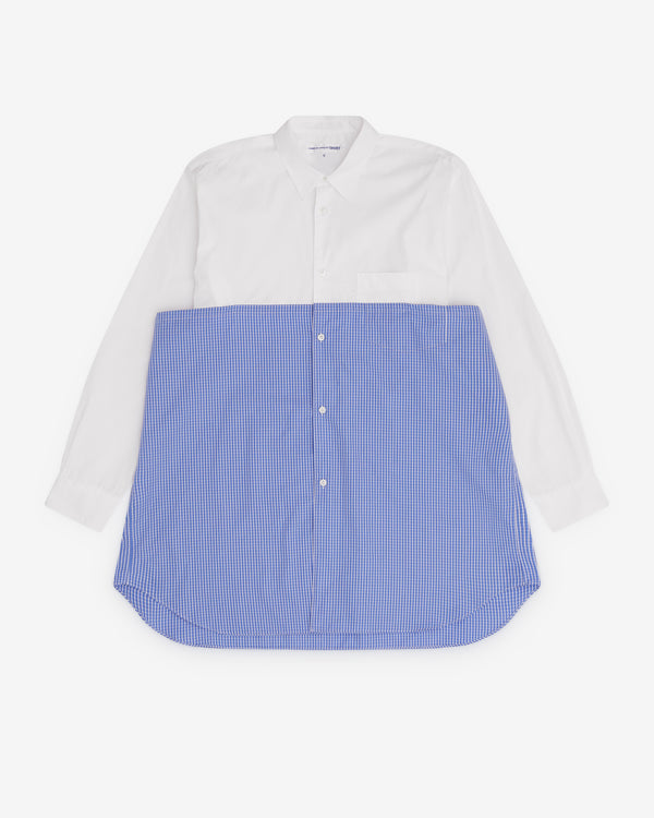 CDG Shirt - Men’s Gingham Panel Shirt - (White/Blue)