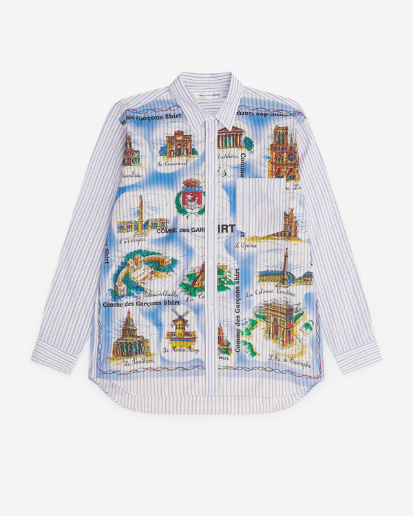 CDG Shirt - Men’s Striped Landmark Shirt - (Blue)