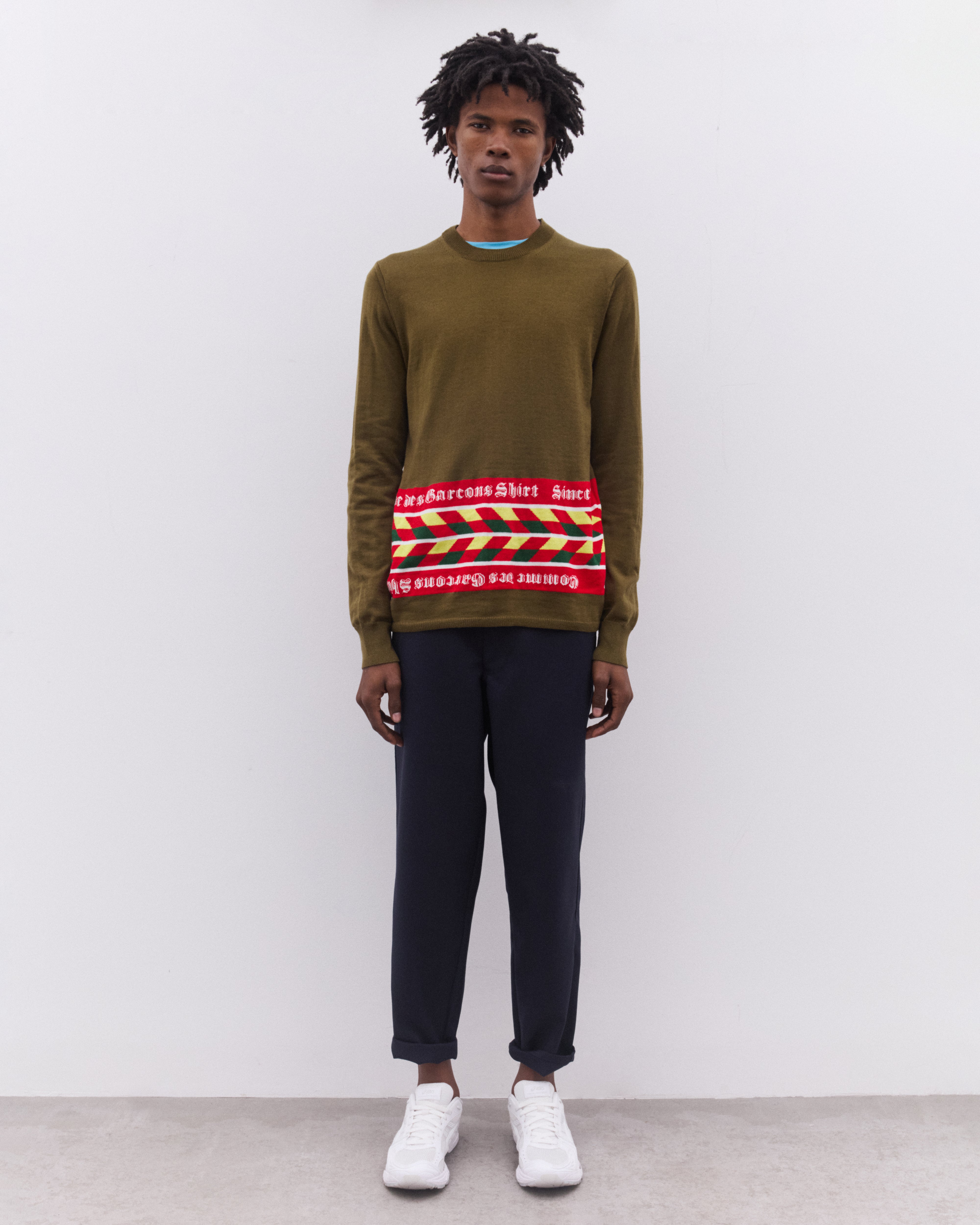 CDG Shirt: Men's Football Scarf Knitted Sweater (Khaki) | Dover