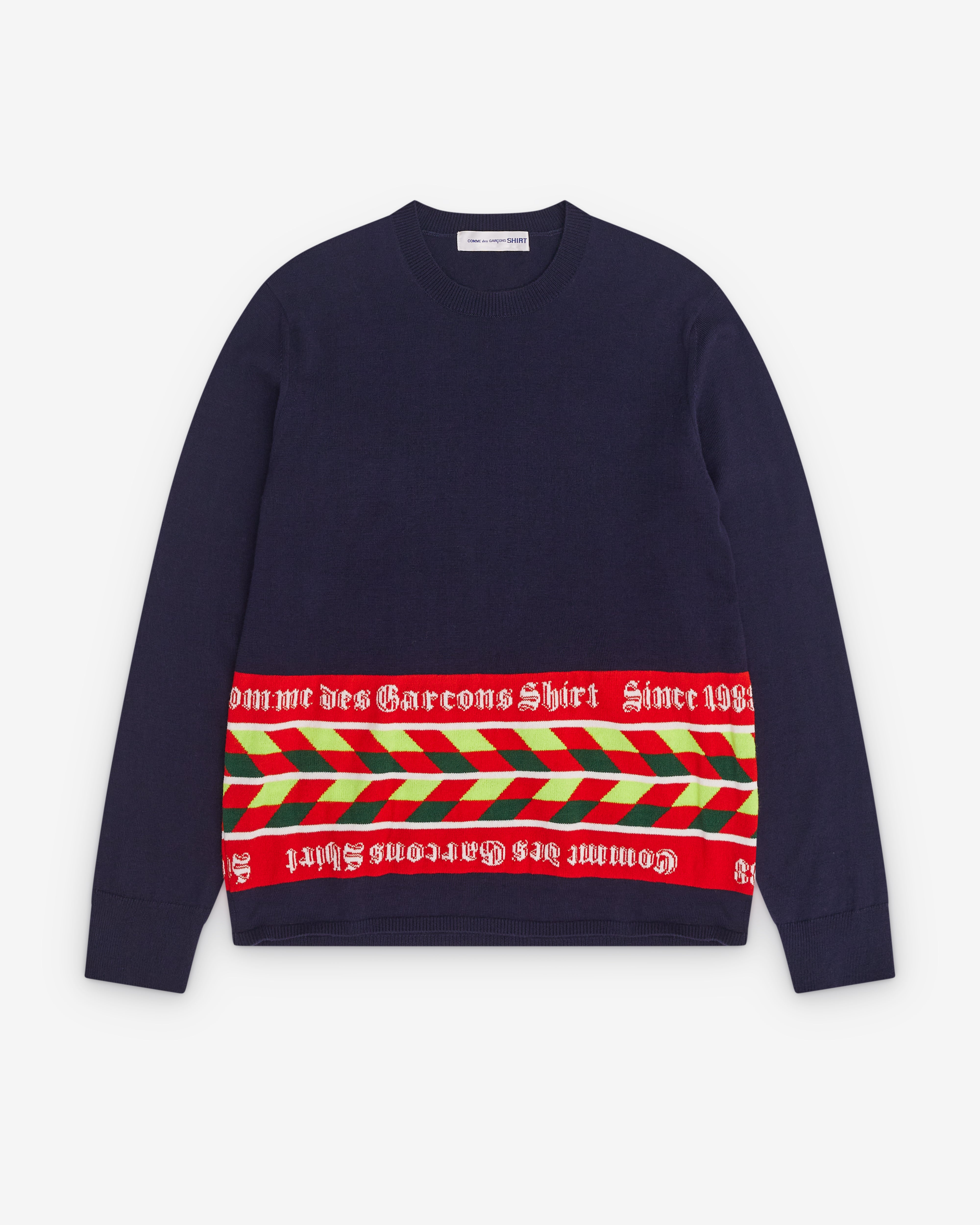 CDG Shirt: Men's Football Scarf Knitted Sweater (Navy) | Dover