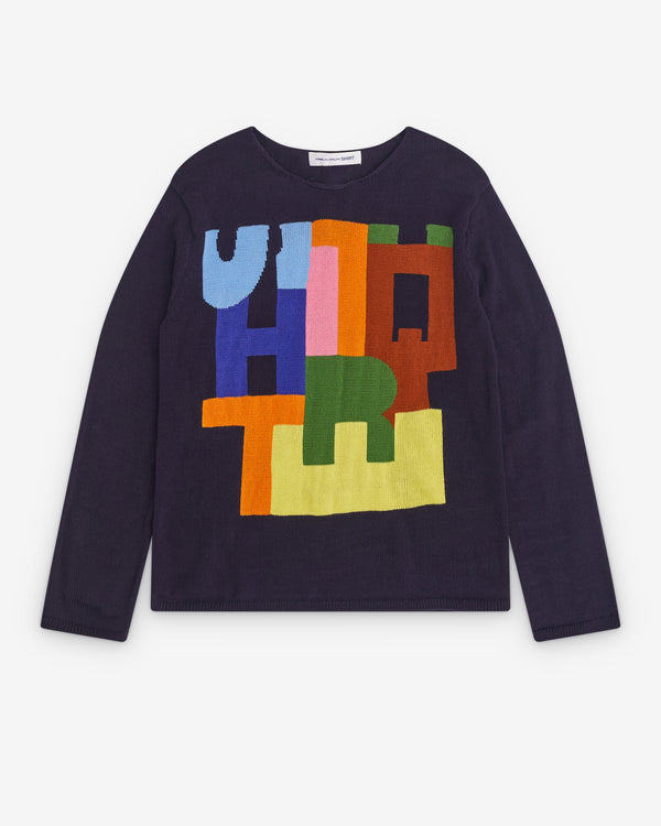 CDG Shirt - Men’s Intarsia Knit Sweater - (Navy)