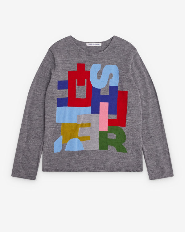 CDG Shirt - Men’s Intarsia Knit Sweater - (Grey)