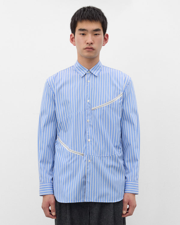 CDG Shirt - Men's Panelled Zip Shirt - (Blue Stripe)