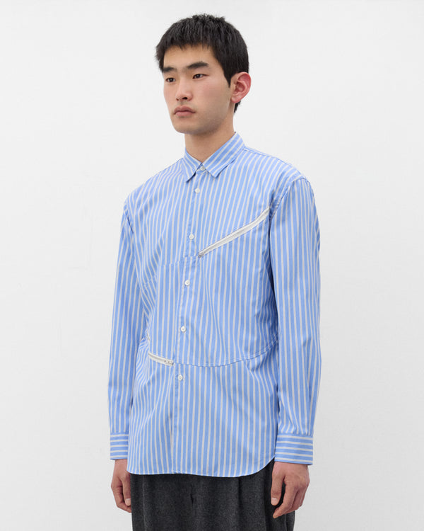 CDG Shirt - Men's Panelled Zip Shirt - (Blue Stripe)