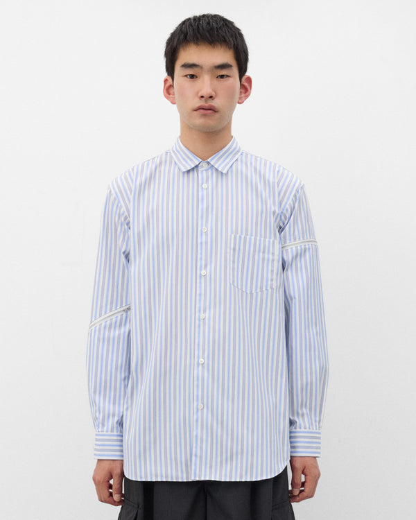 CDG Shirt - Men's Panelled Zip Shirt - (Blue Stripe)