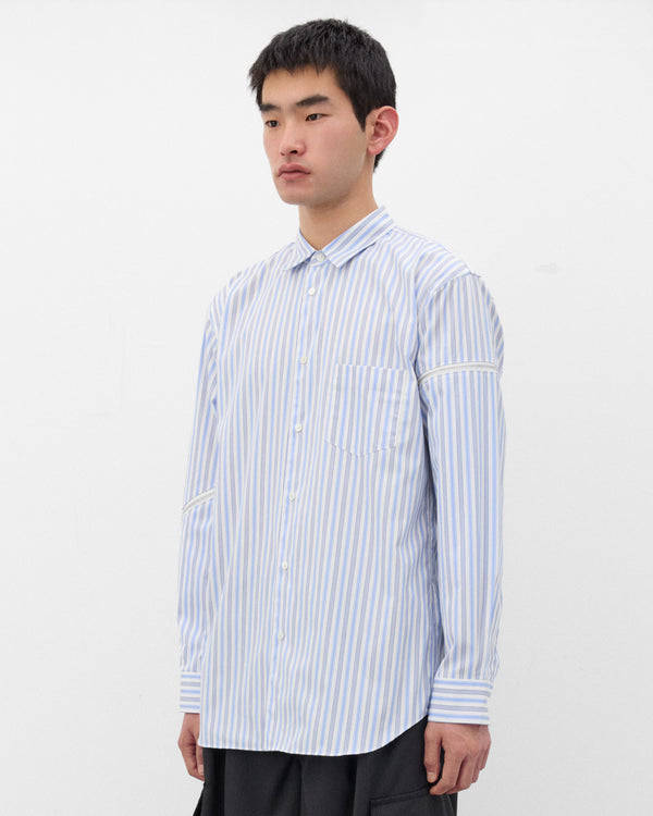 CDG Shirt - Men's Panelled Zip Shirt - (Blue Stripe)