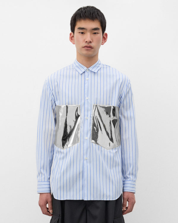 CDG Shirt - Men's Metallic Pocket Stripe Shirt - (Stripe/Silver)